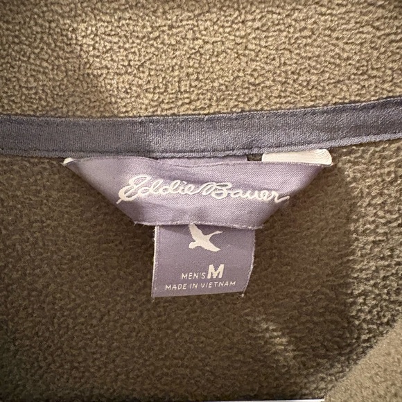 Men's Olive Green Eddie Bauer Full Zip Fleece Jacket Size Medium - Picture 2 of 5